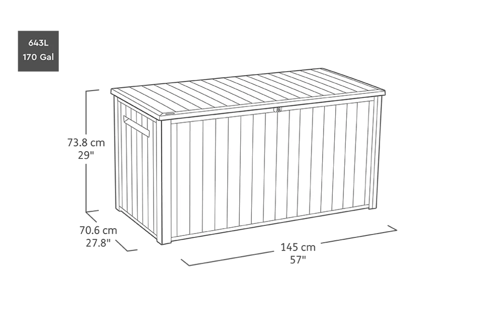 Lineus 643L Outdoor Storage Box - Premium Weather-Resistant Deck Box in Grey Graphite - Multi-Purpose Garden Storage Solution