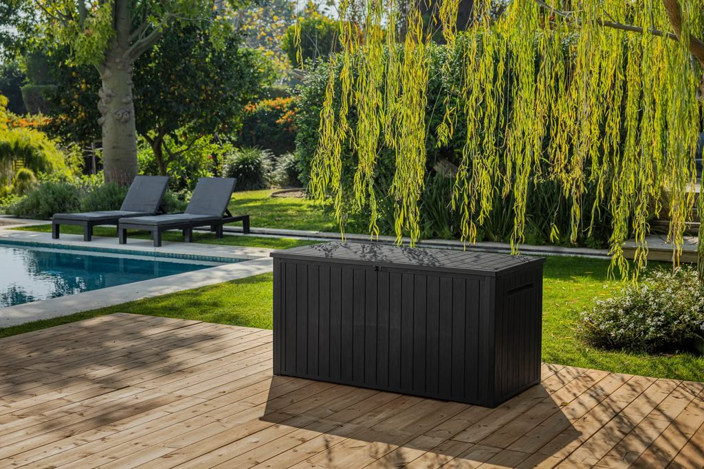 Lineus 643L Outdoor Storage Box - Premium Weather-Resistant Deck Box in Grey Graphite - Multi-Purpose Garden Storage Solution