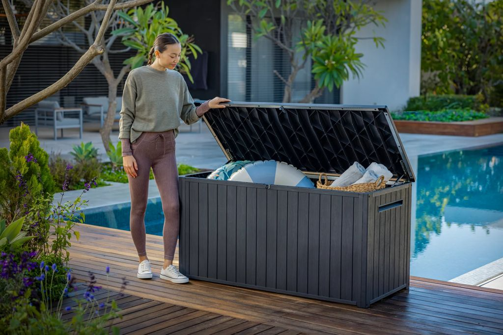 Lineus 643L Outdoor Storage Box - Premium Weather-Resistant Deck Box in Grey Graphite - Multi-Purpose Garden Storage Solution