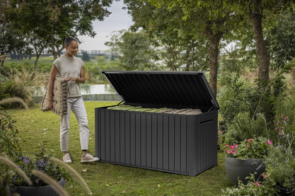 Lineus 643L Outdoor Storage Box - Premium Weather-Resistant Deck Box in Grey Graphite - Multi-Purpose Garden Storage Solution